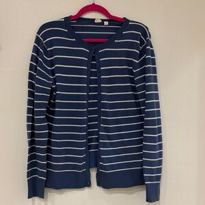 GAP Slate Blue and White Striped Cardigan